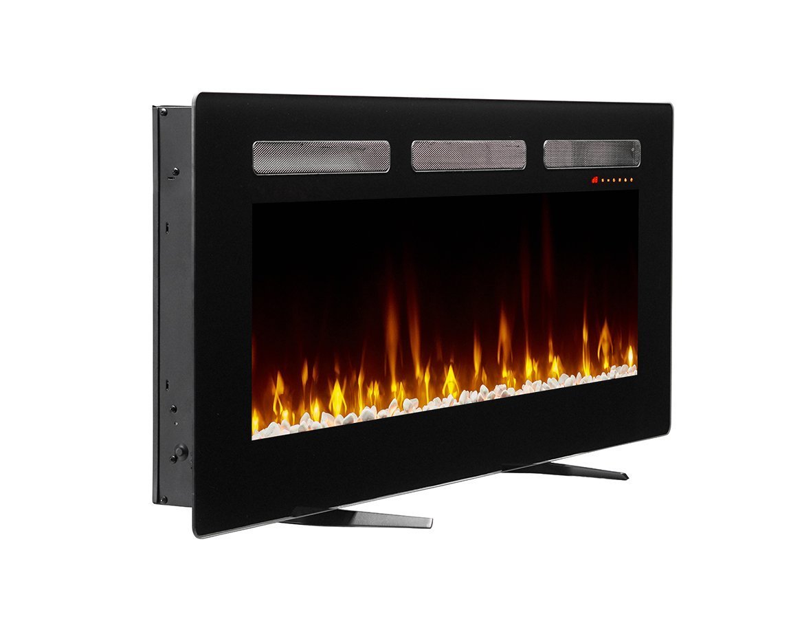 Dimplex Sierra 48" Elektrische haard met realistische vlammen en witte stenen op de bodem.