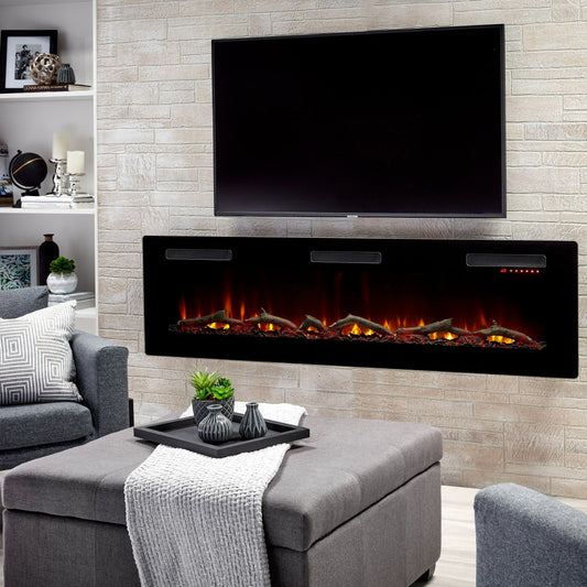 Dimplex Sierra 72 inch elektrische haard in moderne woonkamer, onder tv