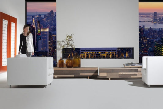 Element4 Tenore 240 in moderne woonkamer met panoramisch haardvuur