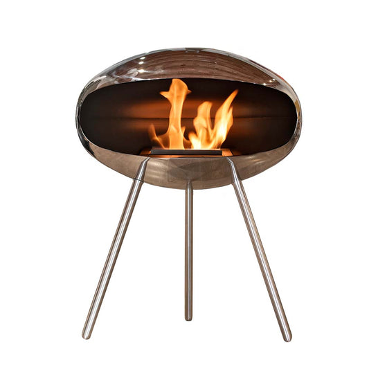 Cocoon Fires Terra RVS brandende designhaard op witte achtergrond