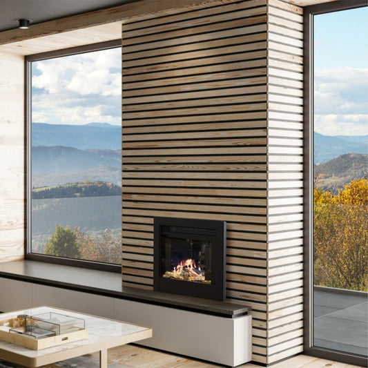 Element4 Tivoli 55 E ingebouwd met brandend vuur in een moderne woonkamer