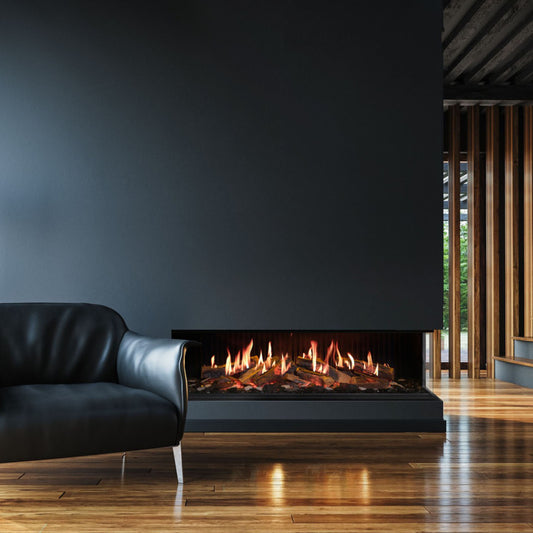 Trimline Fires iX15 Solus in moderne woonkamer met lage inbouwhaard