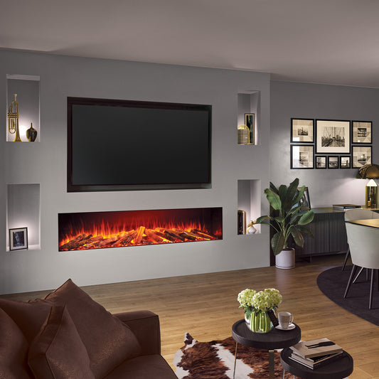 Fair Fires Tru Vizion Solution 2000 ingebouwde haard met vlameffect in moderne woonkamer