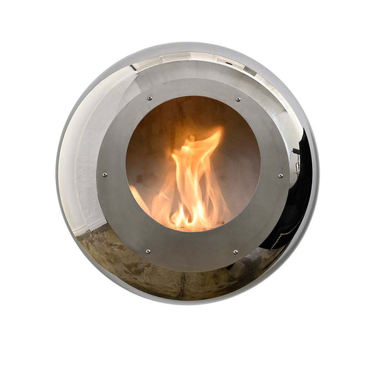 Cocoon Fires Vellum RVS met zichtbare vlammen in ronde staalafwerking
