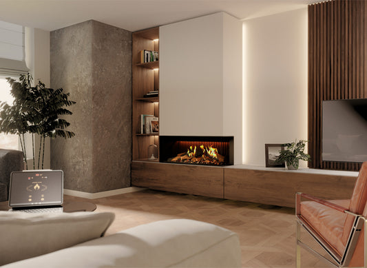 DRU Virtuo 100/2 Evolve in moderne woonkamer met ingebouwde haard
