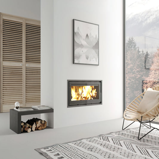 Dovre Vista 801I in moderne woonkamer met brandend vuur