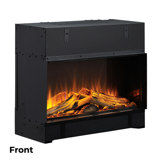 Dimplex Vivente Plus 75 zwarte haard met vlameffect en houtblokken, vooraanzicht