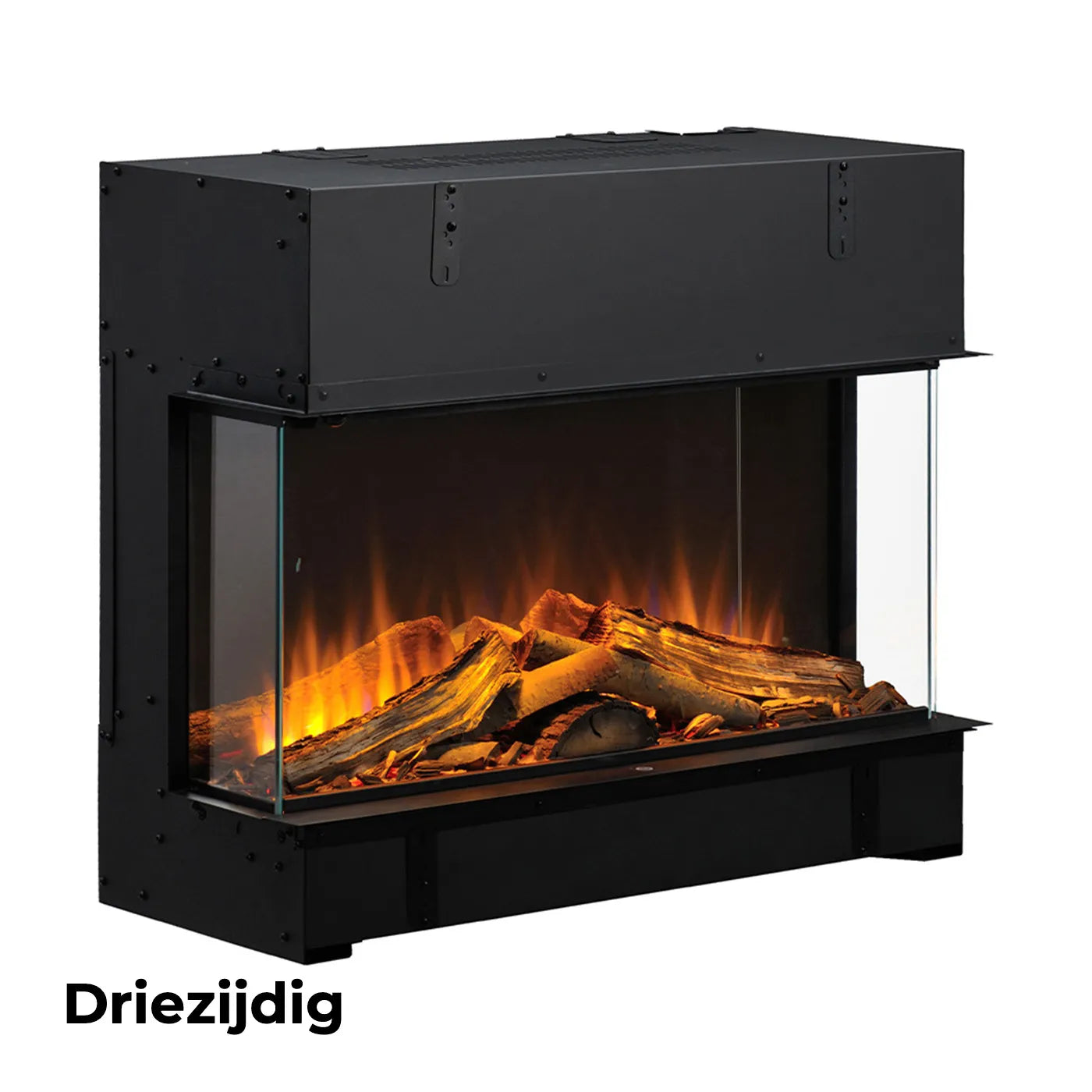 Dimplex Vivente Plus 75 elektrische haard met realistisch vlameffect en driezijdig glazen ontwerp.