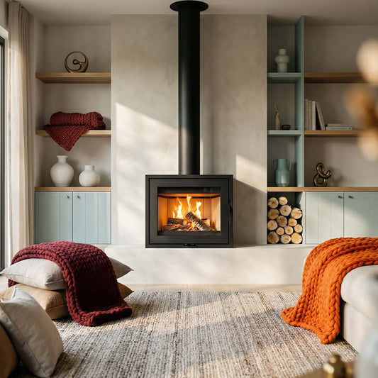 Wanders WAN-2060 Black Edition Low in moderne woonkamer met brandend vuur