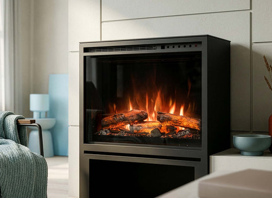 Wanders Redstone 30'' Black Edition High haard met vlammen in een woonkamer