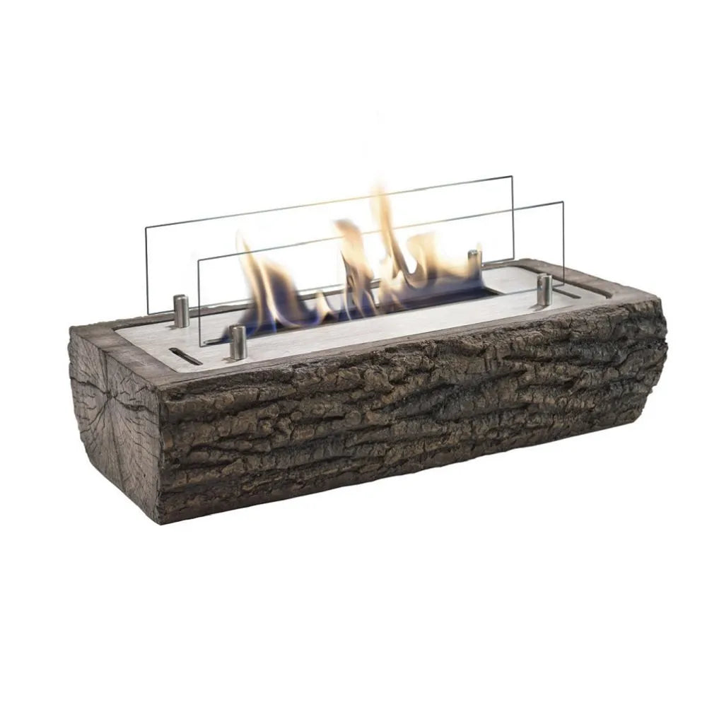 Xaralyn Woody bio-ethanol tafelbrander met glazen schermen en houtachtige basis.