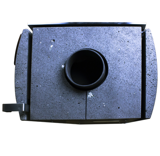 Xeoos Classic x8 houtkachel bovenaanzicht met rookuitgang