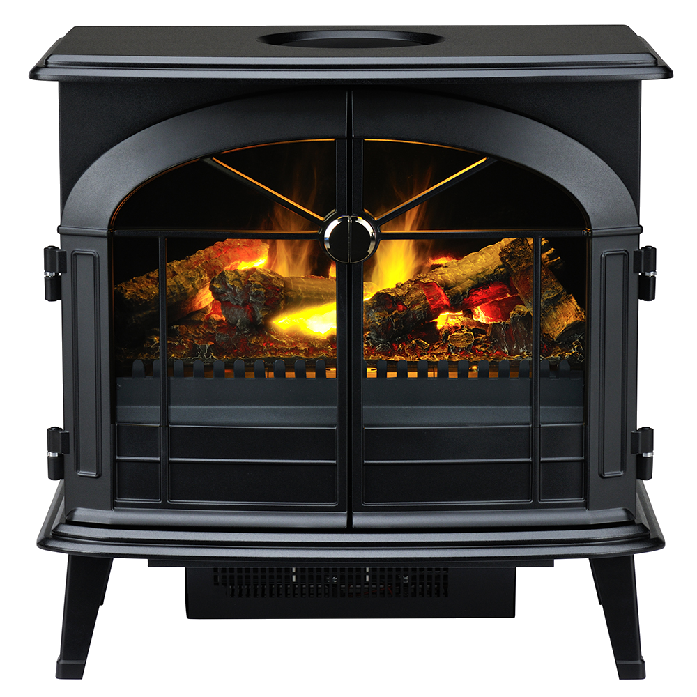 Dimplex Stockbridge Opti-Myst elektrische haard met vlameffect op witte achtergrond