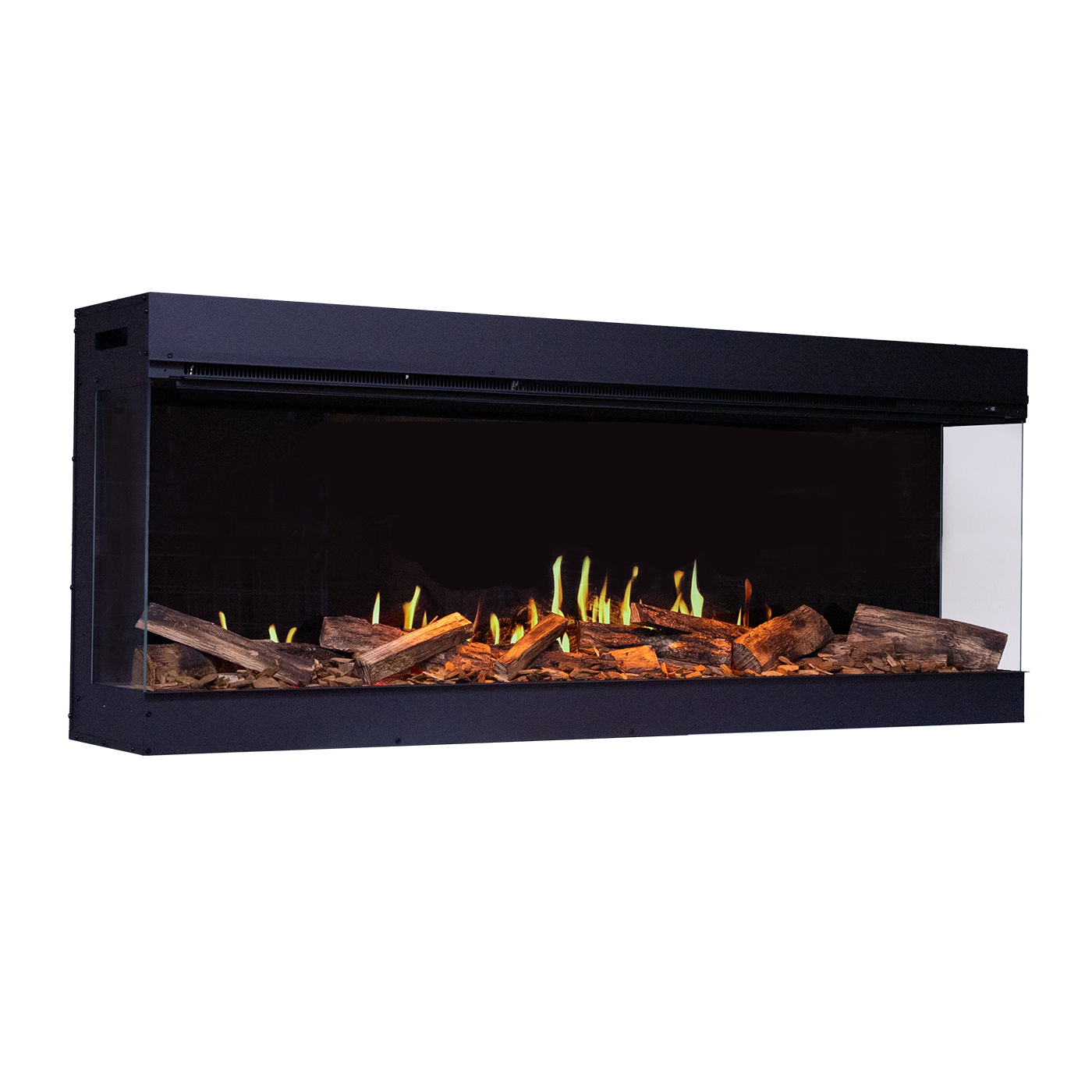 Fair Fires Solution TrueFlame 1500 LCD haard met vlammen op witte achtergrond