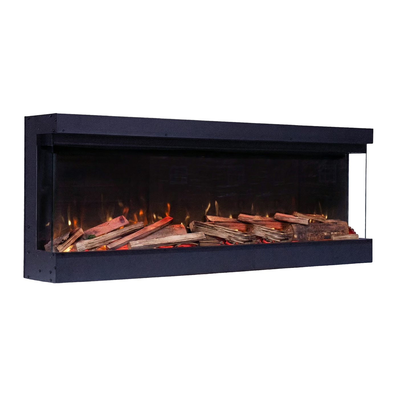 Fair Fires Tru Vizion Pano S 1300 inbouwhaard met brede vlammen en houtblokken