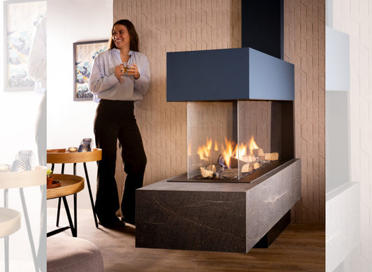 Trimeline Fires 120 Room Divider in moderne woonkamer met brandend vuur