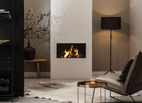Trimline Fires 73 Front in moderne woonkamer met brandend haardvenster