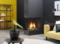 Trimline Fires 73 Room Divider hoekhaard met vlammen in moderne woonkamer
