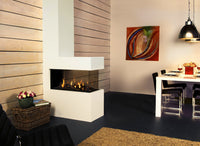 Trimline Fires 85 Room Divider ingebouwde haard met vlammen in een modern interieur