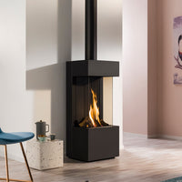 Trimline Fires Quartz haard in een moderne woonkamer met vlammen
