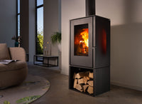Trimline Fires Woody Loft 3S houtkachel in moderne woonkamer met brandend vuur
