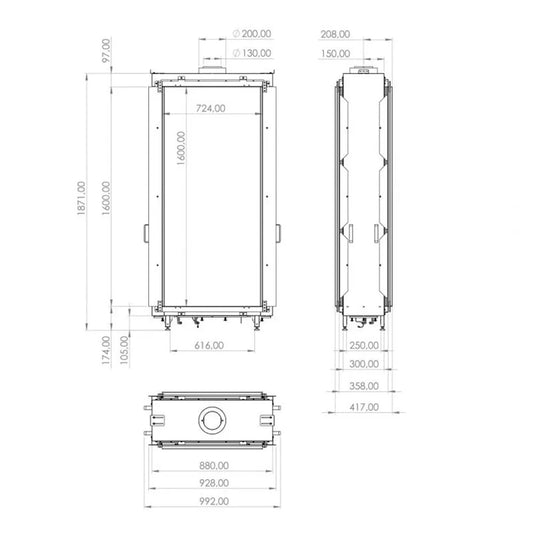 Technische tekening van Element4 Sky Large Front met gedetailleerde afmetingen en specificaties.