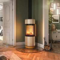 Spartherm Passo XS Style in woonkamer met brandend vuur