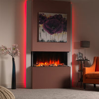 Charlton & Jenrick Polaris 1000mm elektrische haard in woonkamer met rode ledverlichting