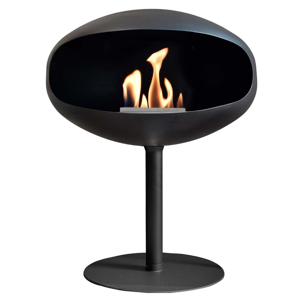 Cocoon Fires Pedestal zwarte vrijstaande haard met vlammen