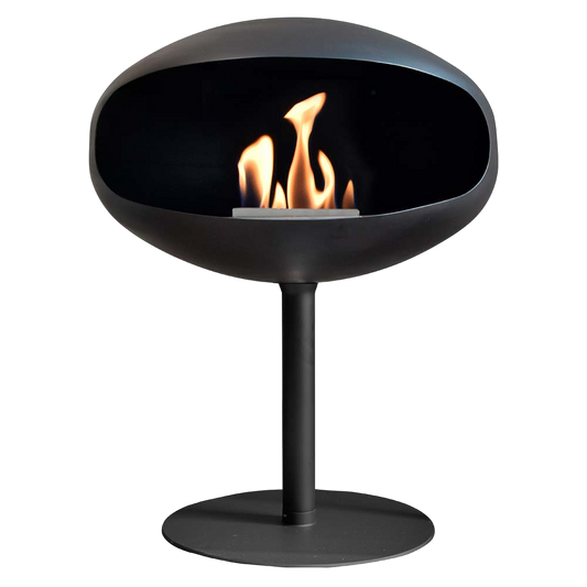 Cocoon Fires Pedestal zwarte vrijstaande haard met vlammen