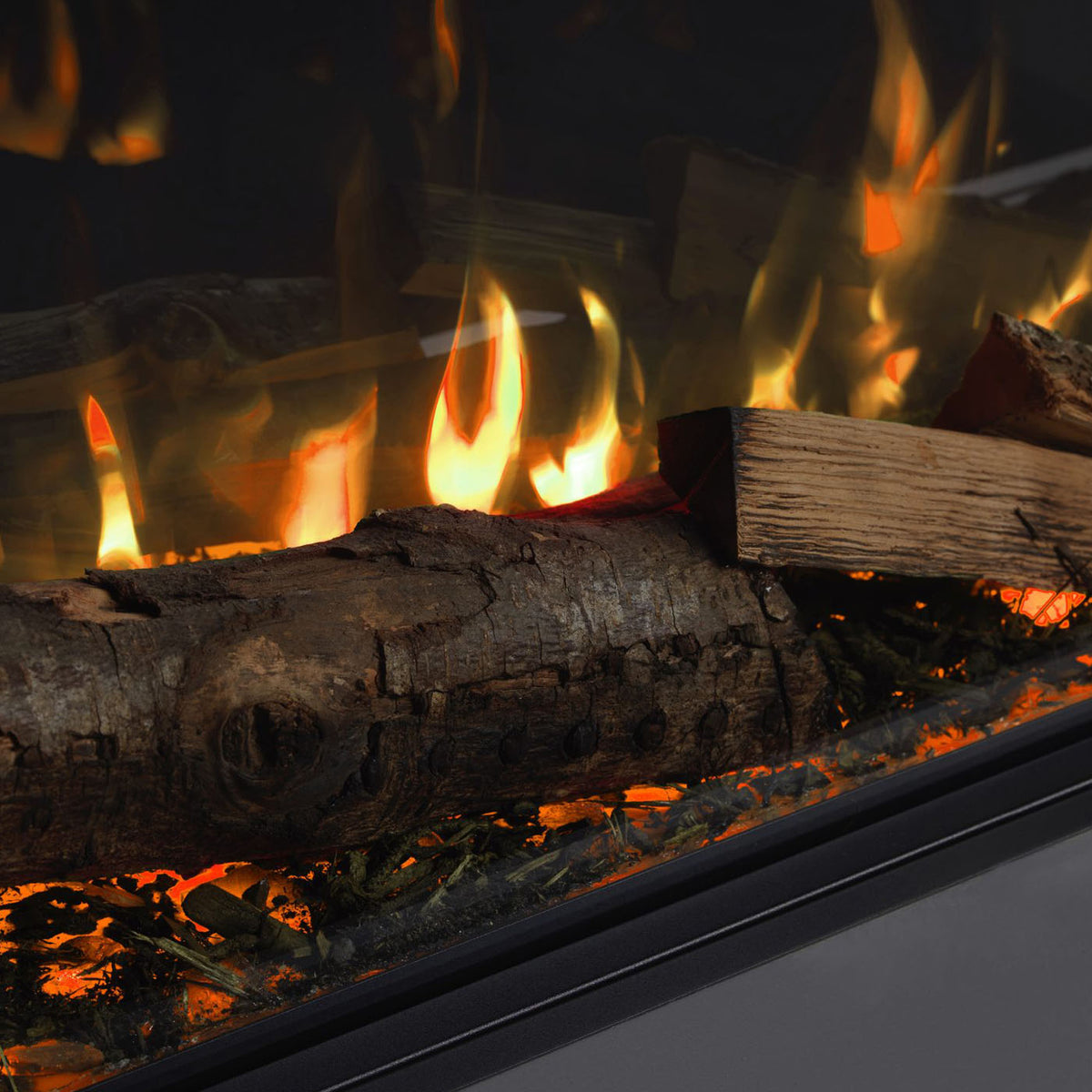 Trimline Fires 100E Solus met brandende houtblokken