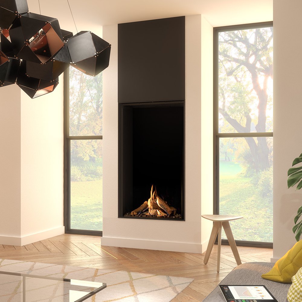 DRU Maestro 75 Tall Eco Wave front gashaard in moderne woonkamer