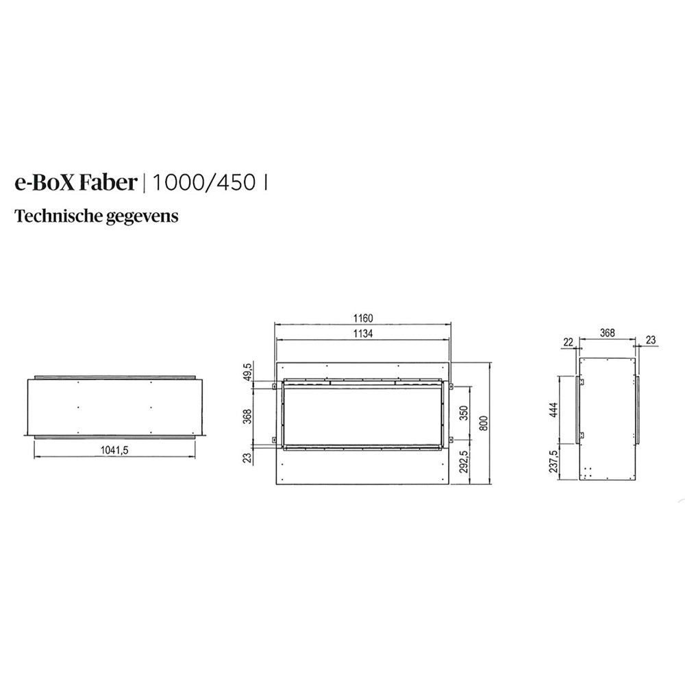 Faber e-BoX 1000/450 technische maatvoeringstekening