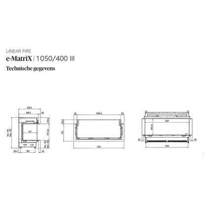 Technische tekening van Faber e-MatriX 1050/400 III Driezijdig met afmetingen en specificaties.