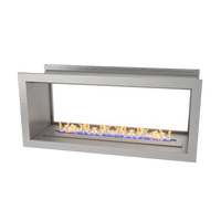 Icon Fires Double Sided Slimline Firebox 1100 met Slimline 800 Brander, roestvrijstalen haard met vlammen