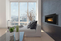 Icon Fires Nero Wall Frame 1150 in moderne woonkamer met ingebouwde vlammen