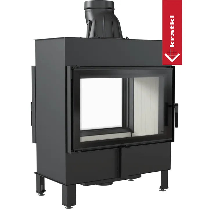 Kratki Lucy 14 kW Tunnel, moderne zwarte inbouwhaard met dubbele glazen deuren.