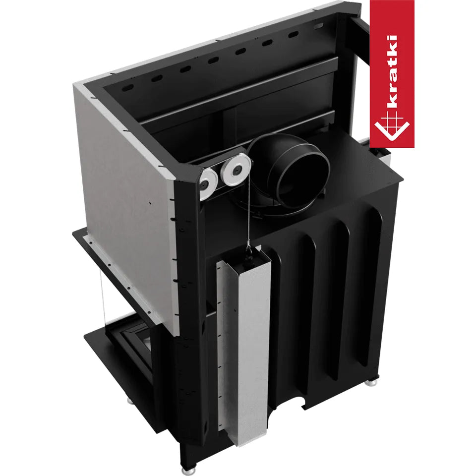 Kratki Nadia 14 kW Rechts, moderne houtkachel met efficiënte verbranding en strak design.