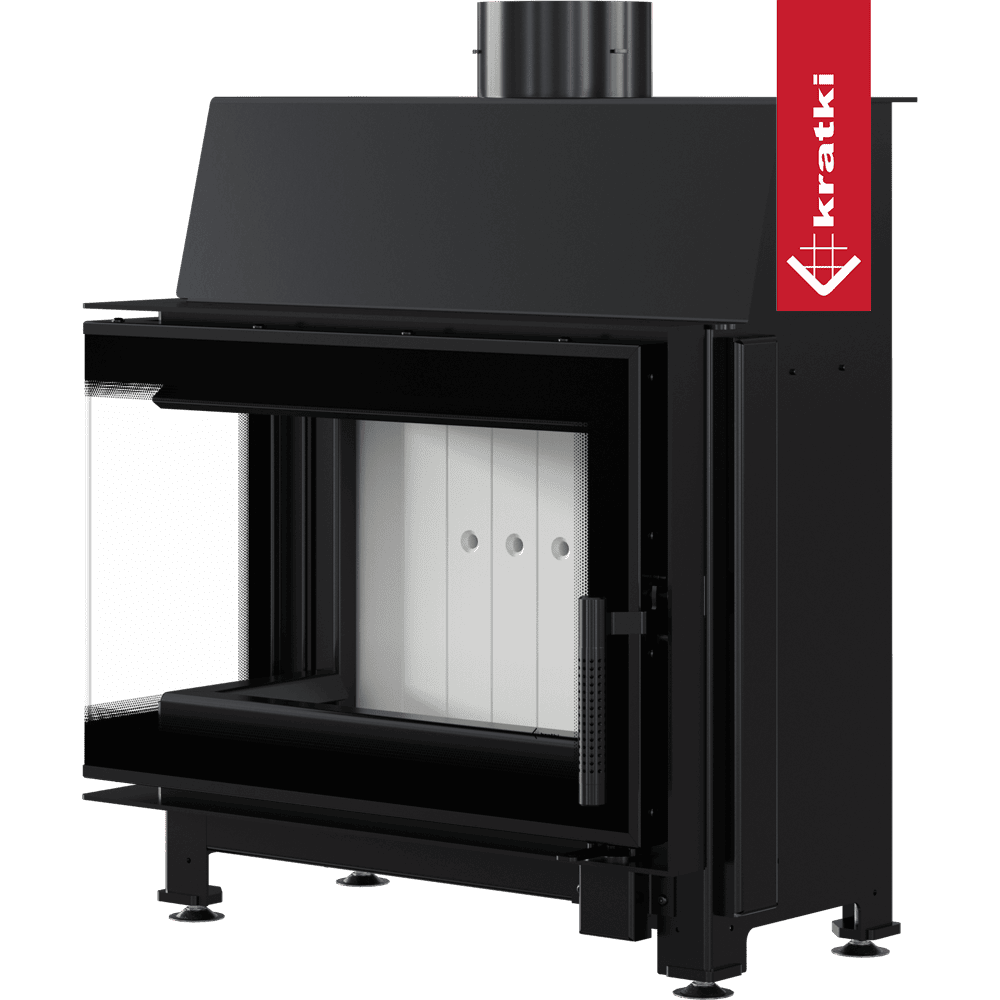 Kratki Simple S zwarte haardkachel met open deur en wit interieur