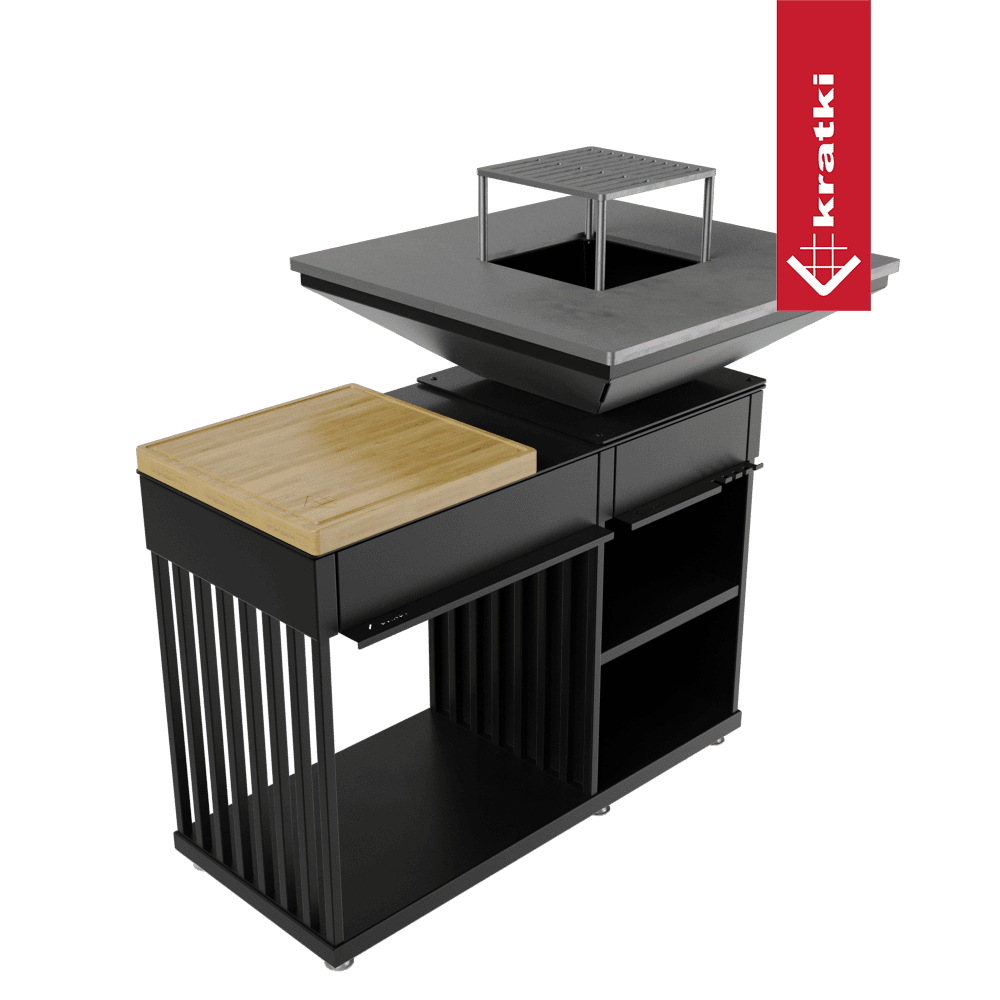 Kratki Quadrum BBQ barbecue met houten snijplank en rooster
