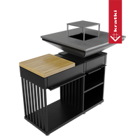 Kratki Quadrum BBQ buitenhaard met grillplaat en houten werkblad