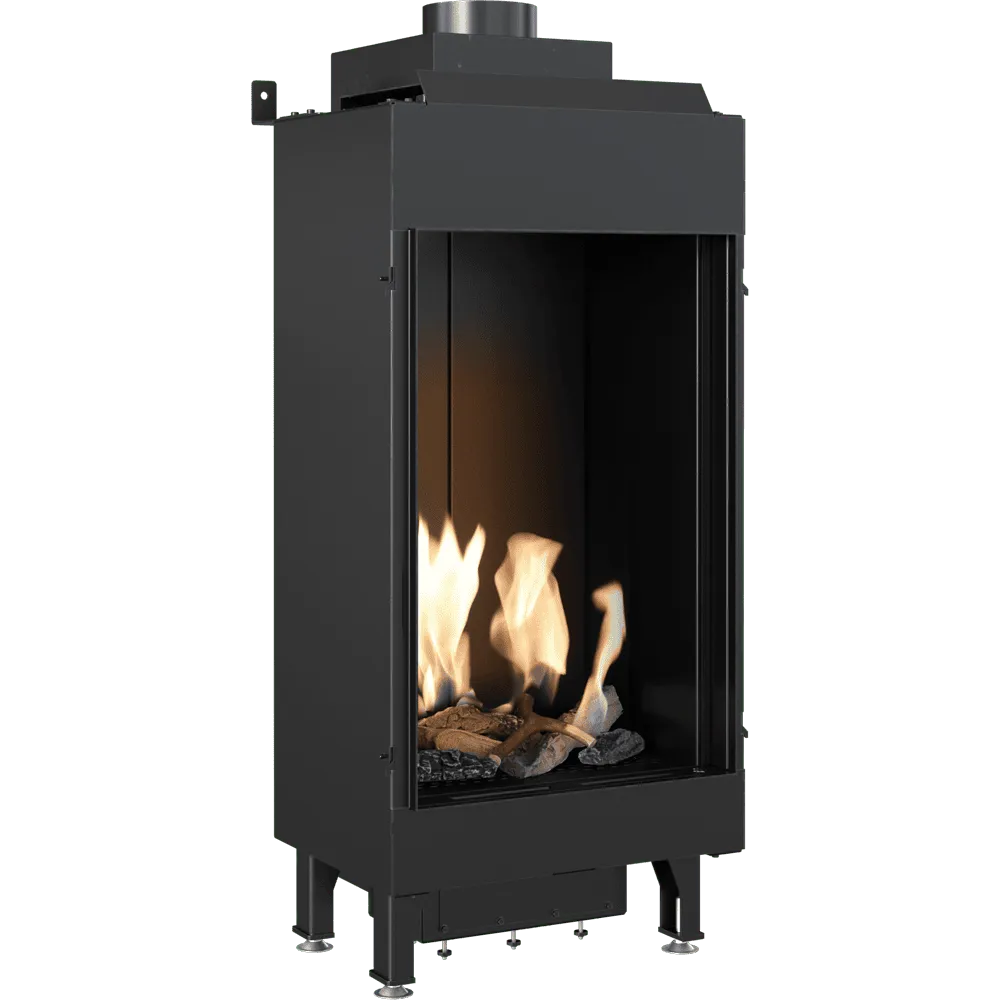 Kratki Leo 45/68 gashaard met brandende vlammen en decoratieve houtblokken.