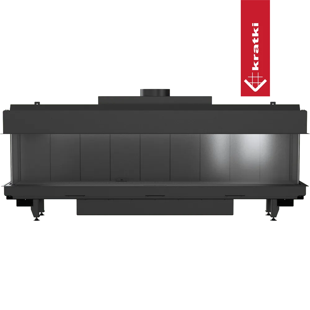 Kratki Leo 200 Links & Rechts, moderne inbouwhaard met strakke, zwarte afwerking en glazen panelen.