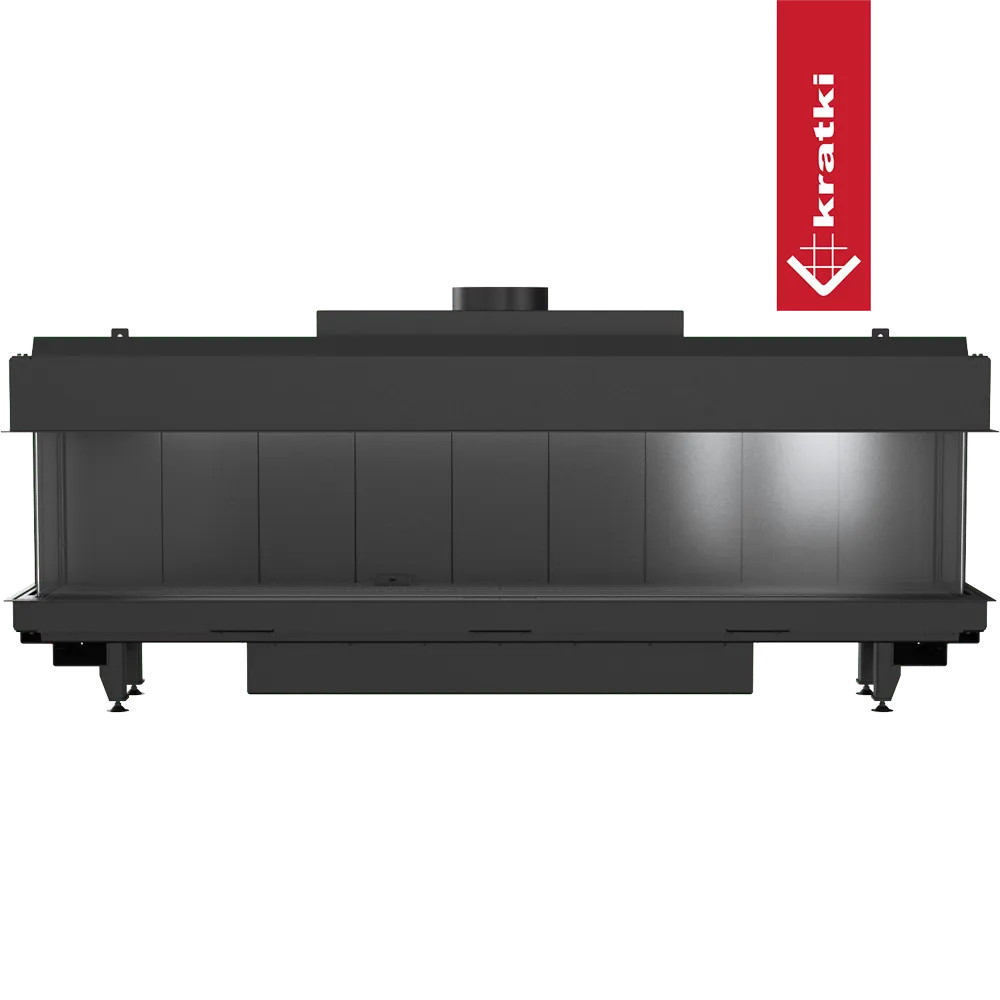 Kratki Leo 200 Links & Rechts, moderne inbouwhaard met strakke, zwarte afwerking en glazen panelen.