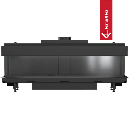 Kratki Leo 200 Links & Rechts, moderne inbouwhaard met strakke, zwarte afwerking en glazen panelen.