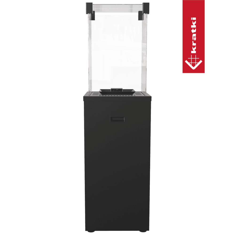 Kratki Patio Slim terrasheater met glazen windscherm en zwarte behuizing