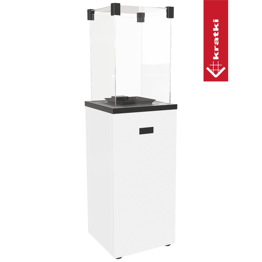 Kratki Patio Slim terrasheater met glazen windscherm en witte behuizing