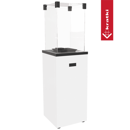 Kratki Patio Slim terrasheater met glazen windscherm en witte behuizing