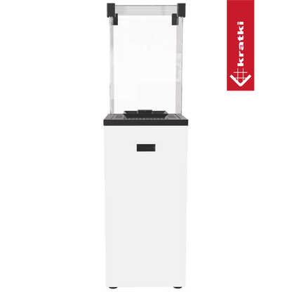 Kratki Patio Slim terrasverwarmer met glazen windscherm en witte behuizing