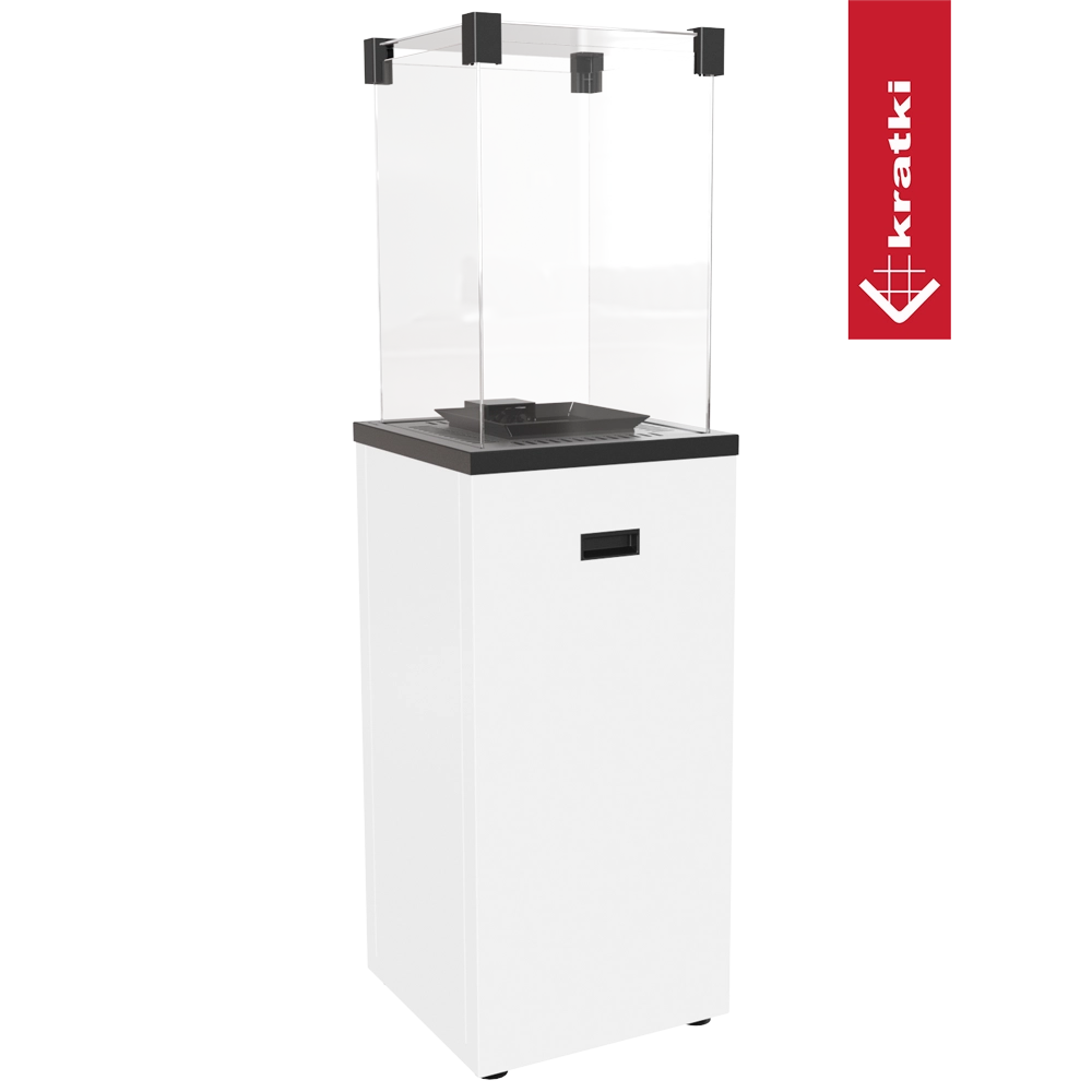 Kratki Patio Slim terrasheater met glazen ombouw en witte sokkel
